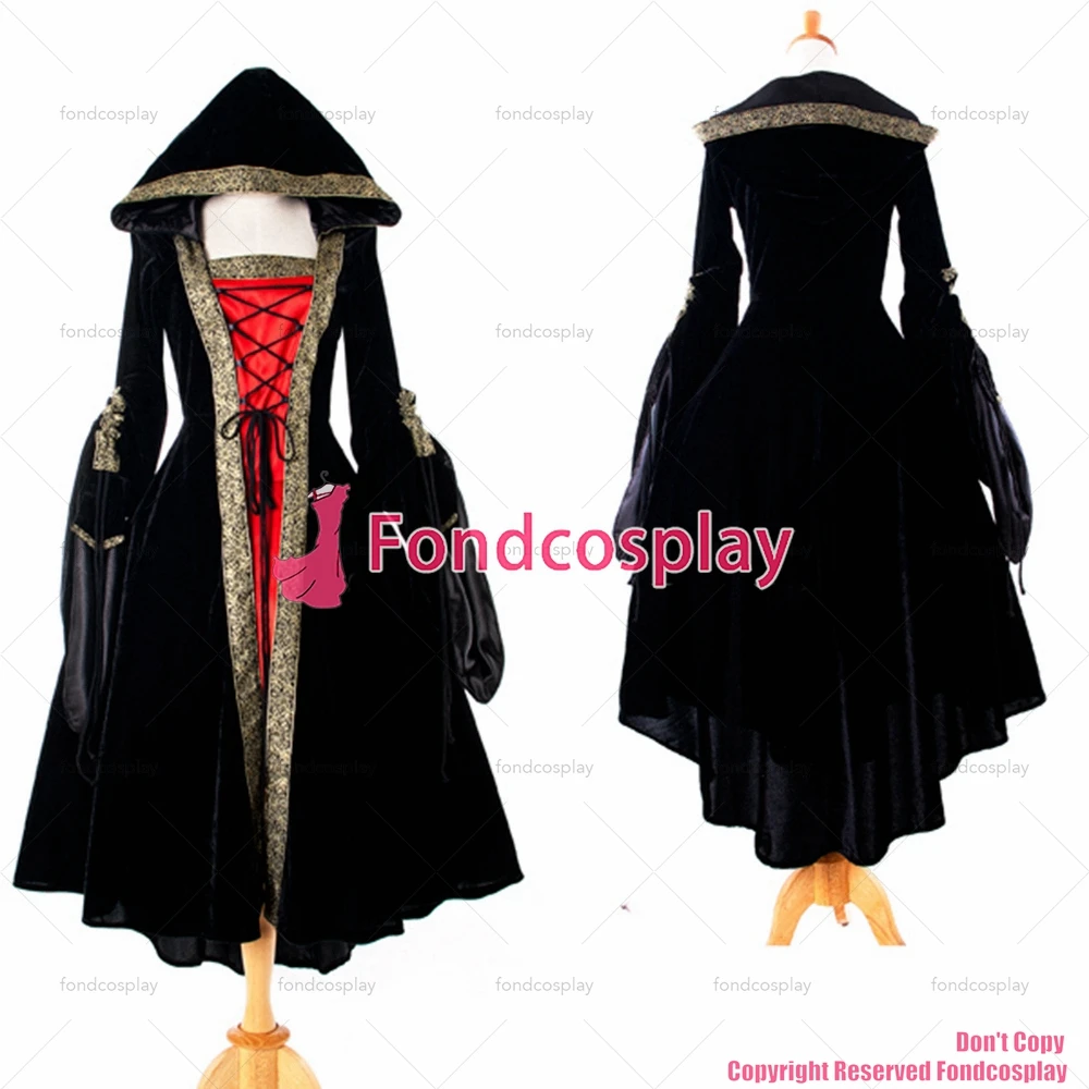 fondcosplay High Quailty Medieval Renaissance Victorian ROCOCO Gown Black Red Ball Miko Velvet satin Dress Custom-Made[G925]