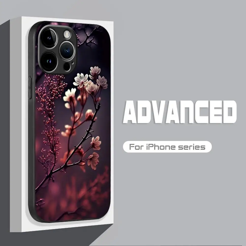 Pink Spring Cherry Blossoms For  Phone Case For iPhone 15 14 13 12 11 X XR XS XSMAX 8 7 Plus Mini Pro Max Soft Black Phone Cover