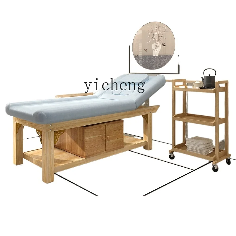 Multifunctional Solid Wood Facial Bed Body Massage Bed with Holes Wooden Physiotherapy Bed