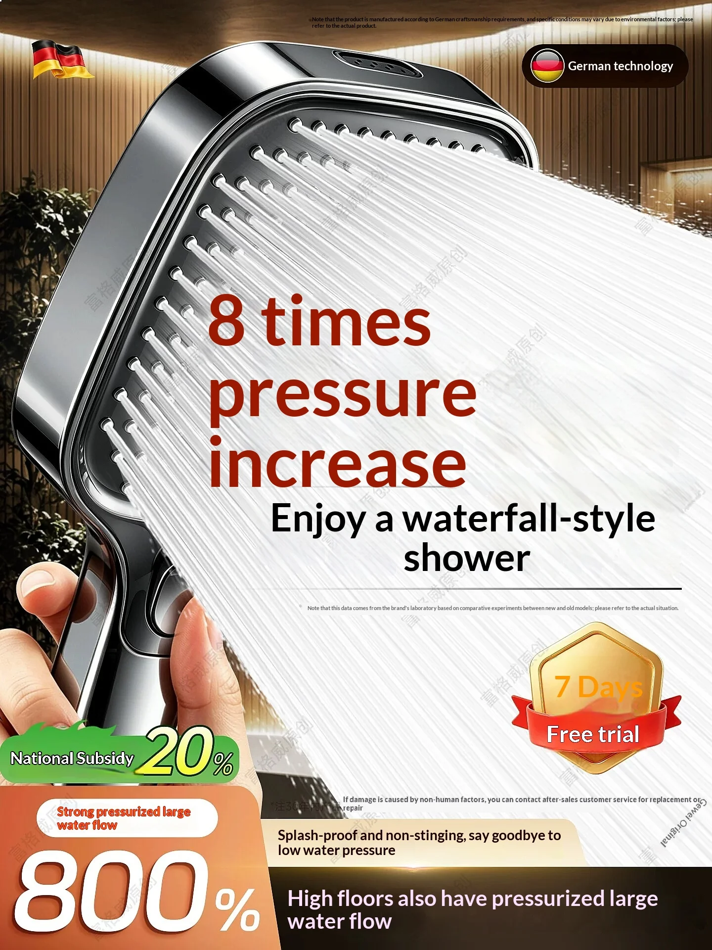 High Pressure Shower Head Boosted Flow Large Water Output Bathroom Rain Shower