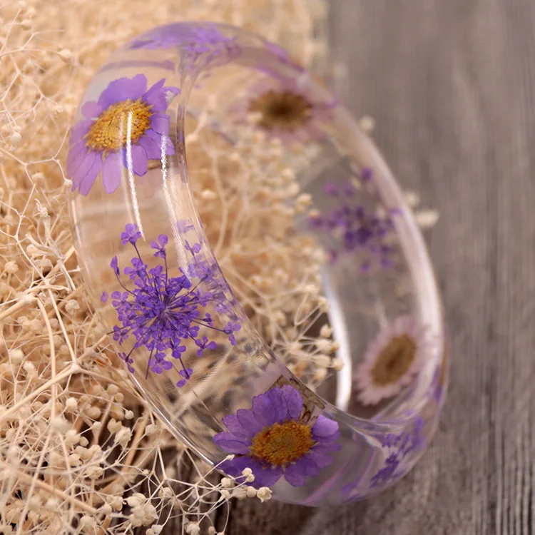 1Pcs New Charm Epoxy Resin Dried Flower Bracelet Fashion Classic Artificial Epoxy Natural Real Flower Bracelet For Women Jewelry