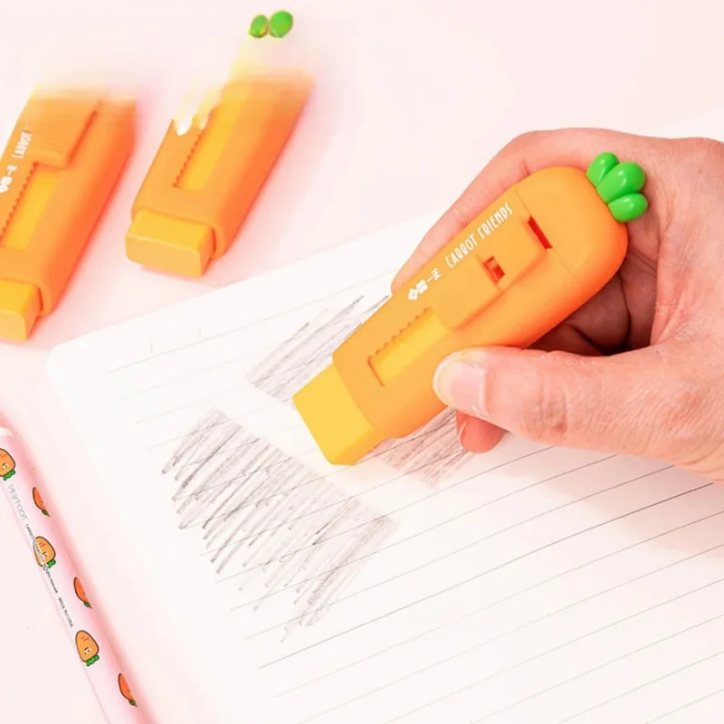 New Personalized Stationery Carrot Push-Pull Eraser For Student Supplies