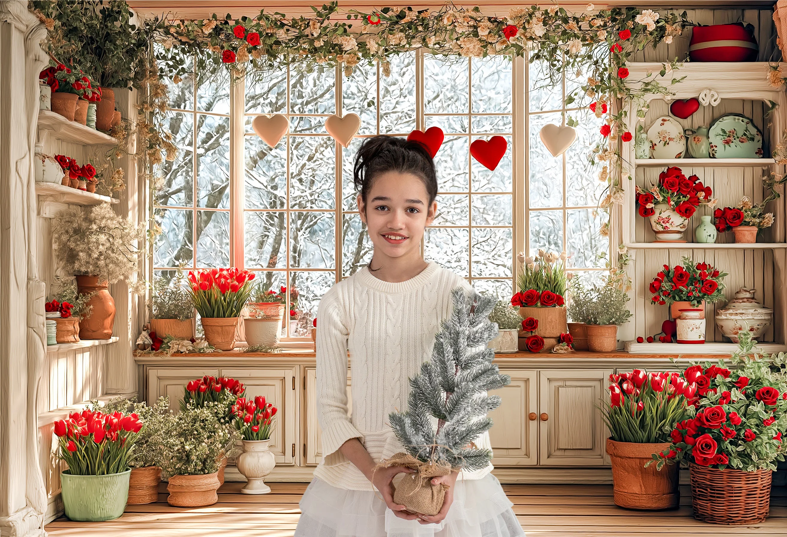 Roses  Heart-Shaped Valentine's Day Kitchen Backdrops Child Baby Photo Props Adult Kids Decors  Photography Studio Backgrounds