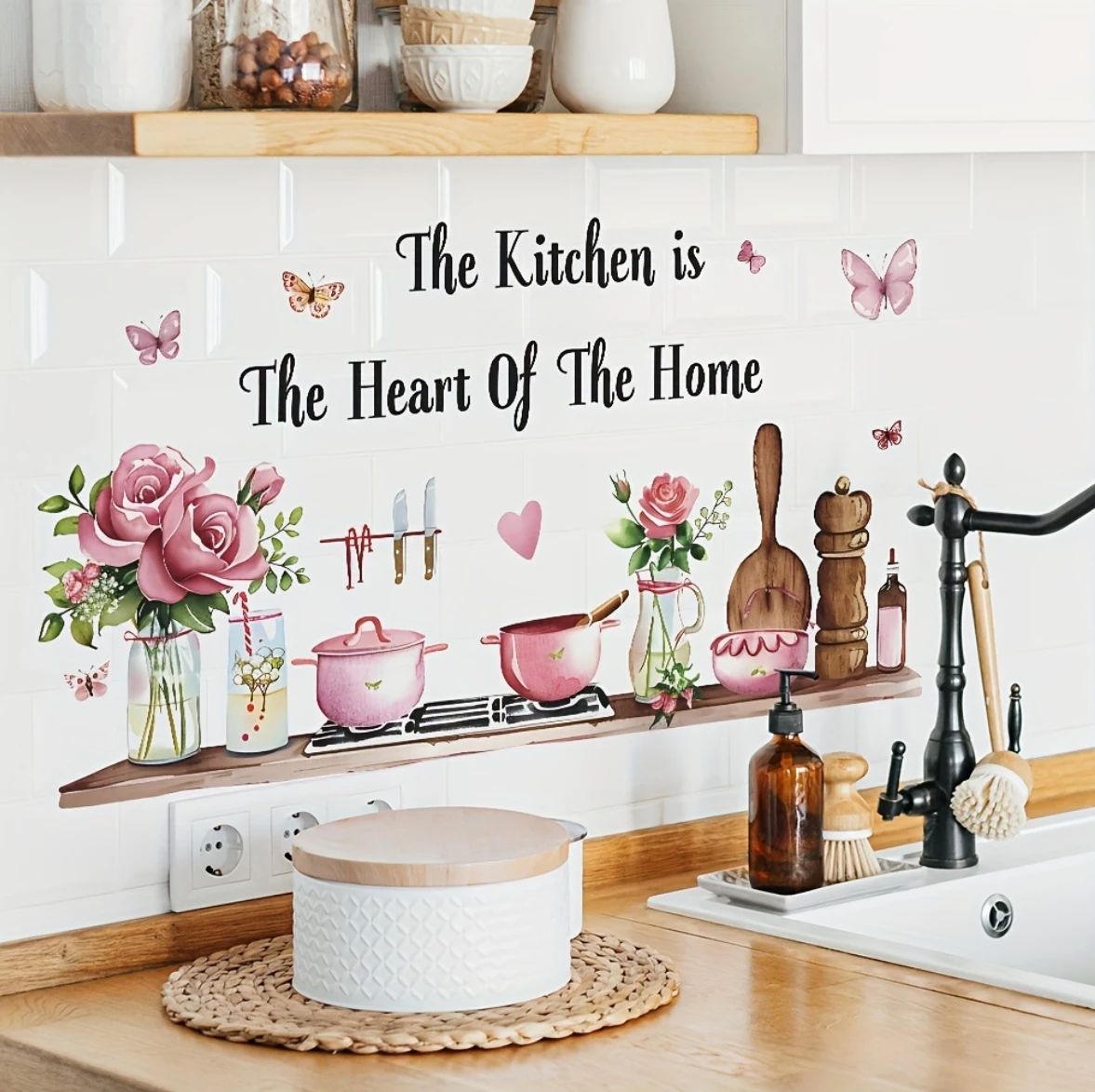 Chic Butterfly & Kitchenware Wall Decal - Removable Waterproof Vinyl Sticker for Home, Office, and Dorm Decor, 11.8x23.6 Inches