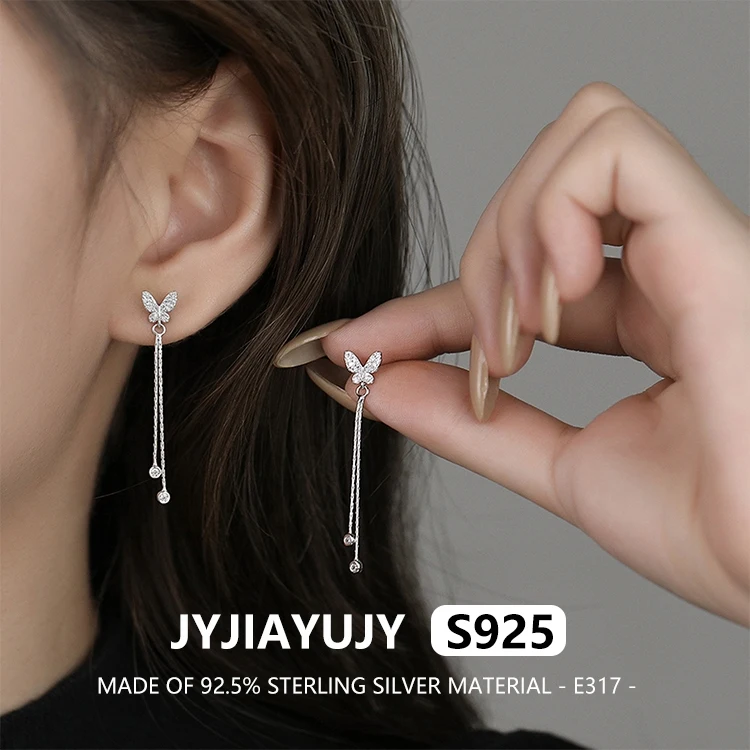 

JYJIAYUJY 100% Whole Original Sterling Silver S925 Dangle Earrings Long Tassel Butterfly For Elegance Gift For Women Use E317