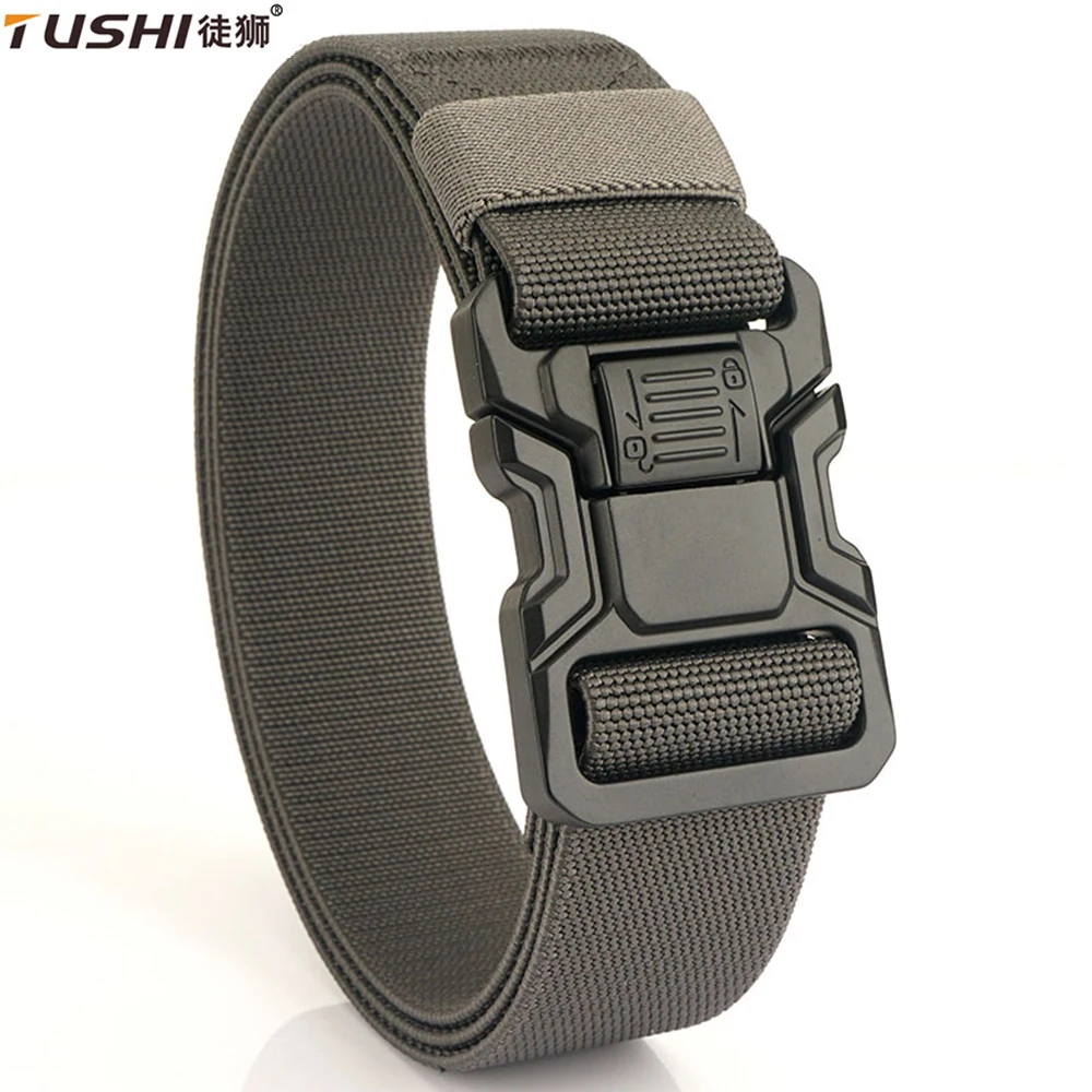 

TUSHI New Aluminum Alloy Quick Release Pluggable Buckle Elastic Belts For Men Durable Tactical Belt Cowboy Outdoor Belt Hunting