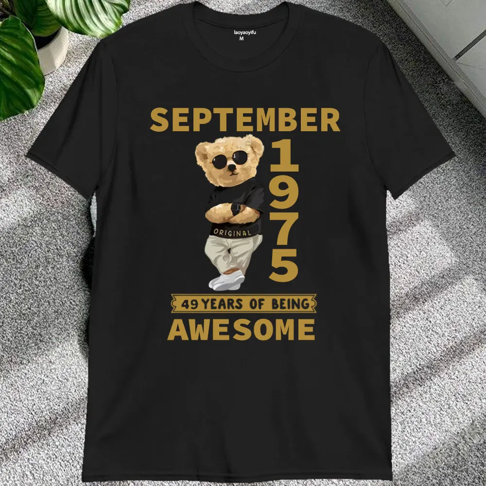 Classic Vintage 1975 Tshirt Men Shirt Limited Edition Teddy Bear Print Birthday Cotton Tee 50 Years Old 7-12 Months Gift Tops