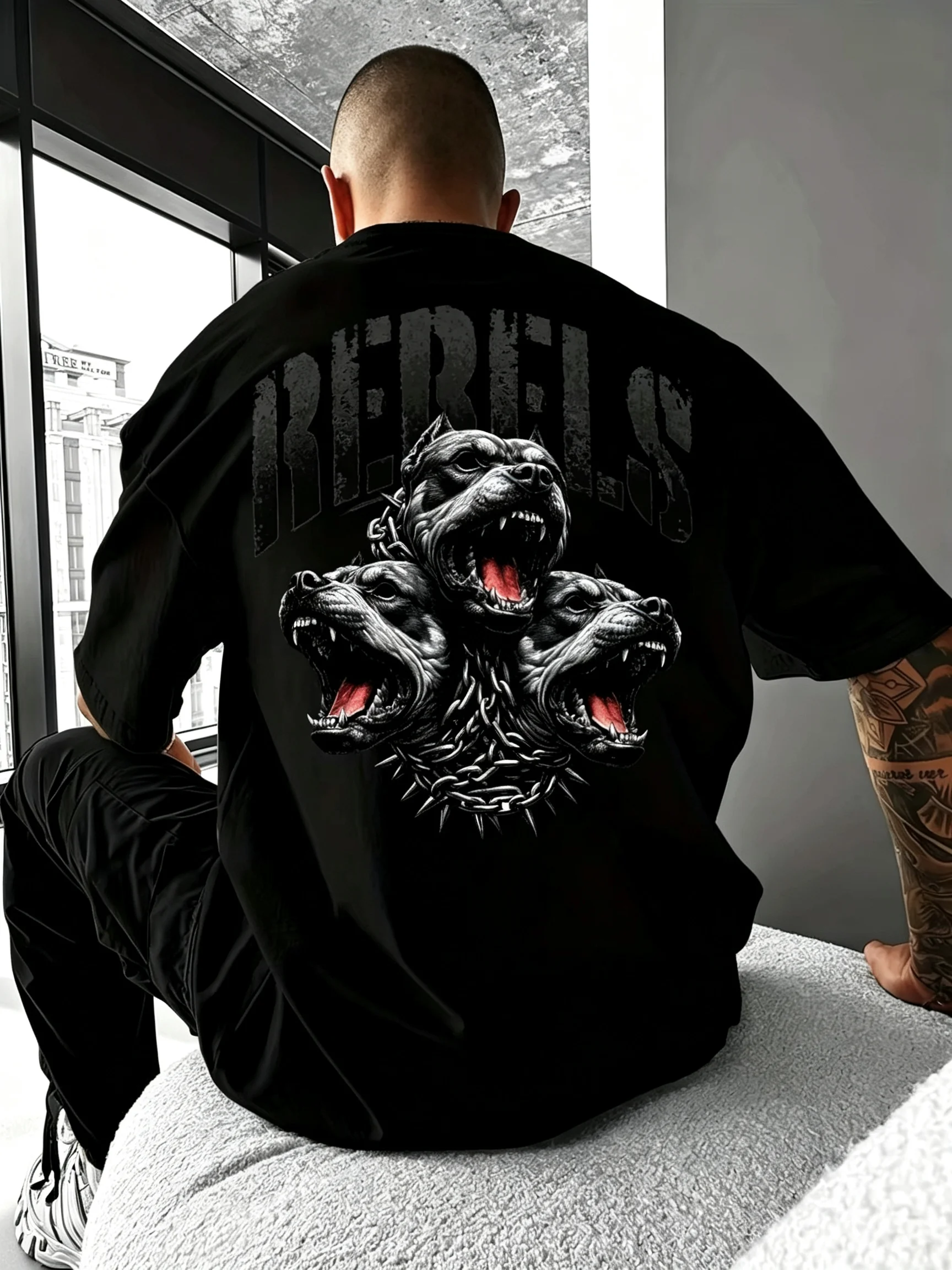 2026 Rebels Three‑Headed Hound Back Print Graphic T‑Shirt Kids Adults Oversized Tee Dark Streetwear Loose Short‑Sleeve Tops