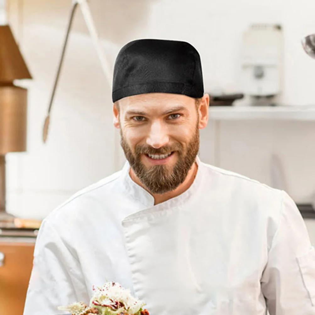 Chapeau de Chef de cuisine en tissu de coton noir, 8 pièces, chapeau de travail de cuisine pour Restaurant, cafétéria, casquette uniforme pour Chef et cuisiniers