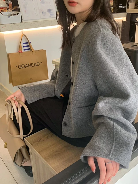 2023 Korea East Gate New Collarless Double Sided Wool Coat Women s Short Versatile Wool Coat AliExpress