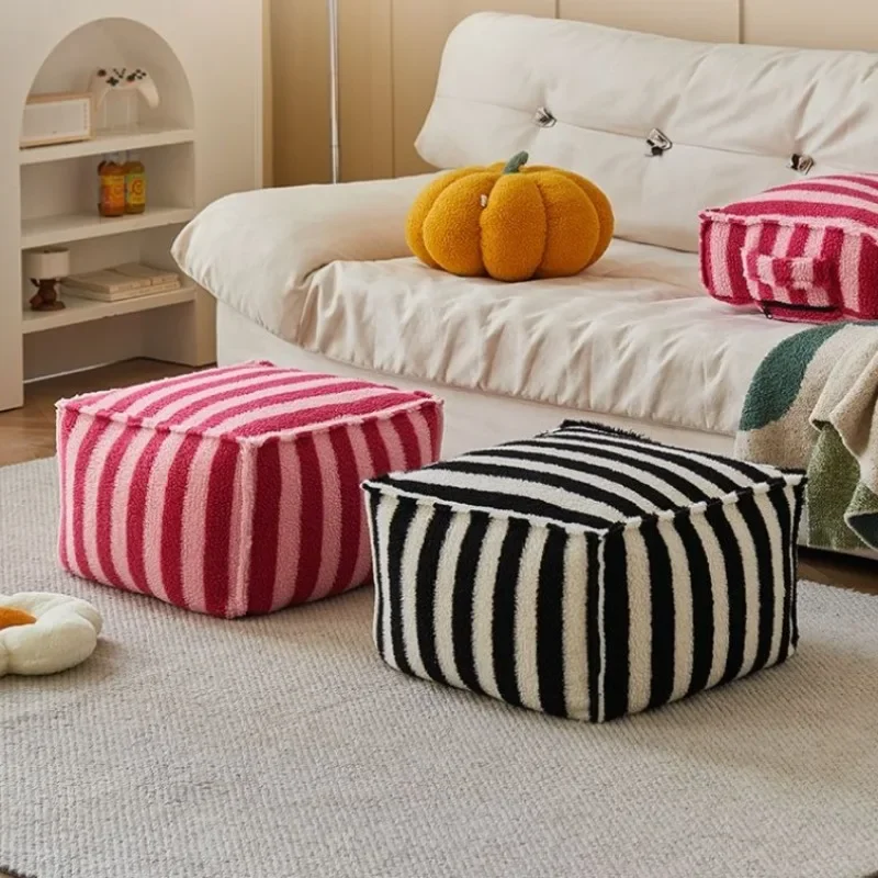 Stripe Cushion Cover Pouf Meditation Modern Ottoman Creative Footstool for Living Room Home Decoration Small Stool Furniture