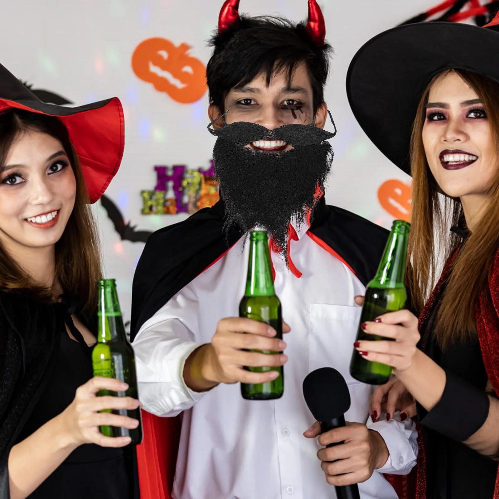 2 szt. Sztuczne brody na imprezę, lekkie sztuczne brody i wąsy na kostium na Halloween, realistyczne akcesoria do brody dla mężczyzn, brązowe, czarne