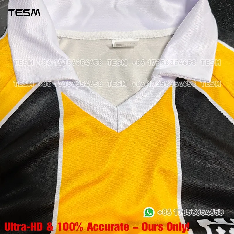 Camiseta de Fútbol Retro 2005 para Hombre, con Cuello Tipo Polo, Rayas Verticales Negras y Amarillas, Camiseta Deportiva Informal de Manga Corta para Equipo
