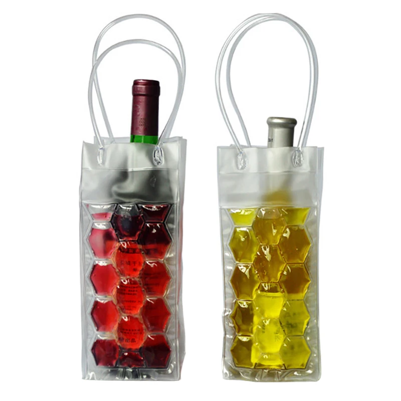 Wine Chills Bag Portable Ice Bag Sturdy  Water-tight Reusable Foldable Wine Chiller Ice Plastic Bag Wine Cooler With Handle