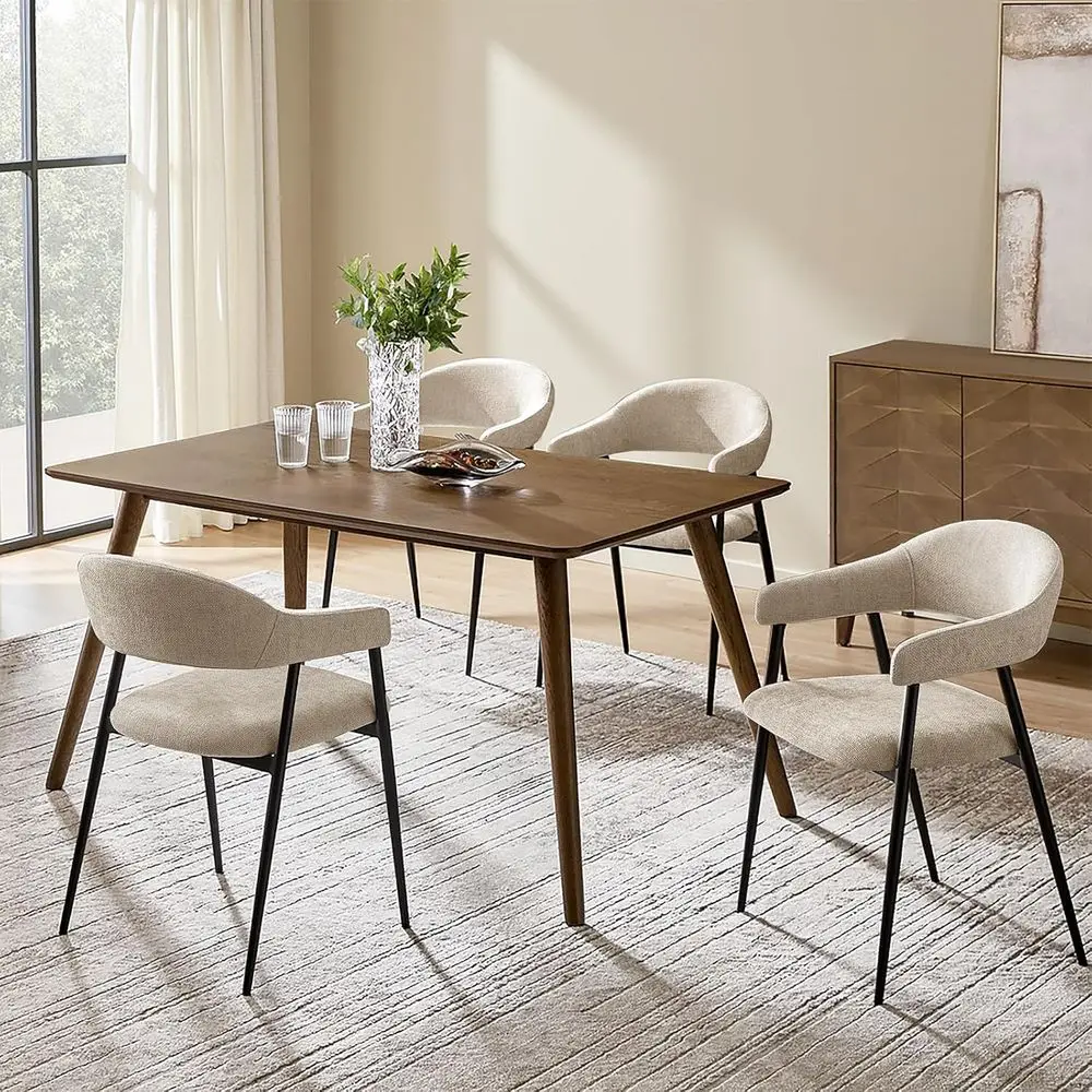 

Set of 4 Mid-Century Modern Fabric Dining Chairs with Metal Legs, Armrests, and Curved Backrests for Kitchen, Dining, Living Roo