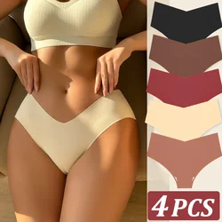 4Pcs Seamless Panties For Women Silky Maillard Low Waist V-Waist Briefs Cotton Crotch Breathable Underwear Quick-Drying Underwea