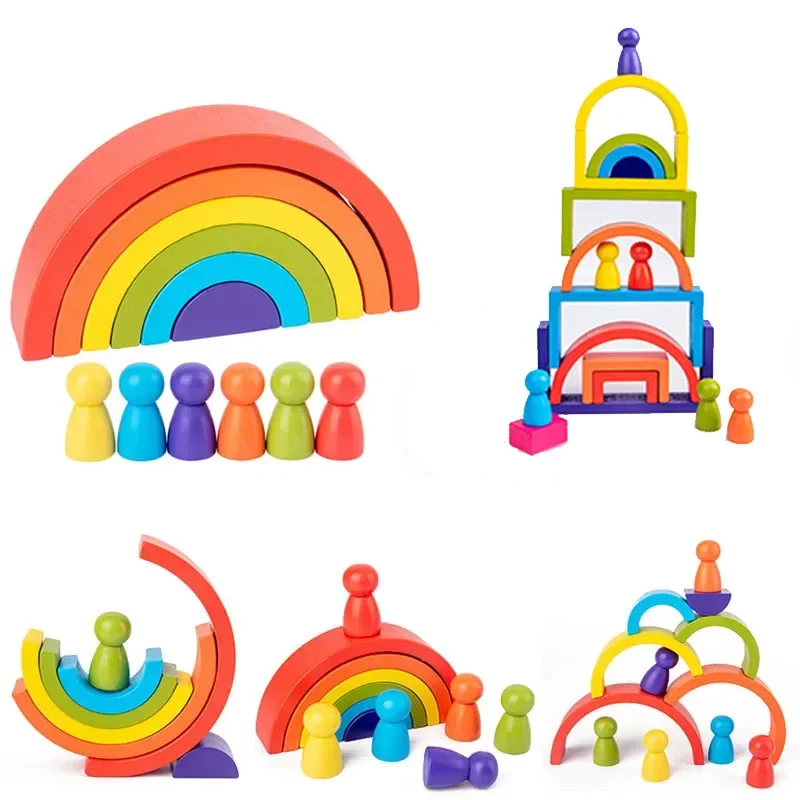 Baby Wooden Building Block BPA Free Rainbow Block 3D Early Childhood Education Montessori Toys Baby Newborn Toddler Puzzle Gifts