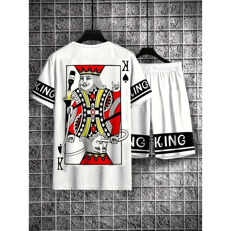 2025 Summer Fashion Trend Street Polyester Fiber Wear Daily 3D Pattern T-shirt Shorts Set Casual Men's Outdoor Sports