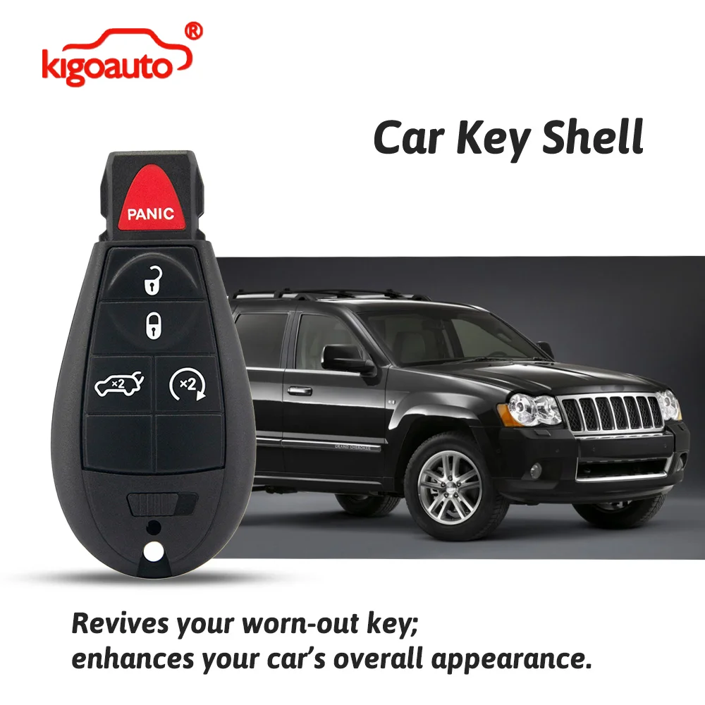 

kigoauto Remote Key Case Shell 4/5 Button IYZ-C01C for Jeep Grand Cherokee Commander 2008-2010