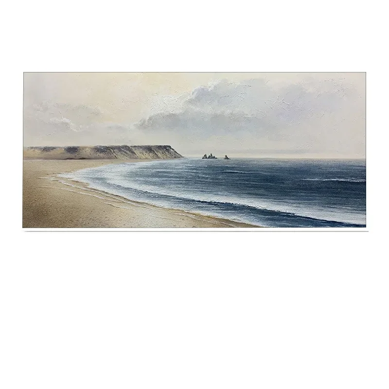 

Pure hand-painted oil horizontal hanging painting sofa background decorative painting sea landscape mural Morandi gray office