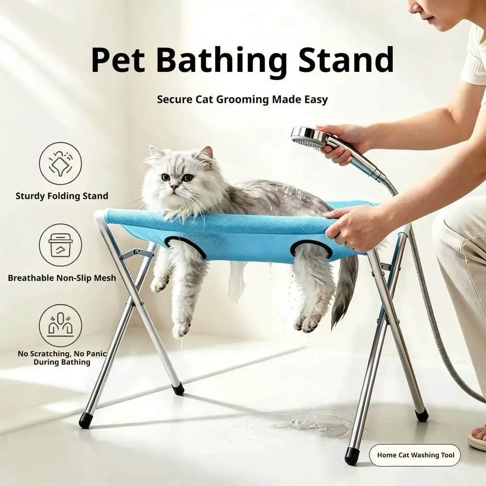 Pet Bathing Hammock Stand Foldable Dog Cat Grooming Drying Table Breathable Mesh Bath Helper With Fixed for Small Pets