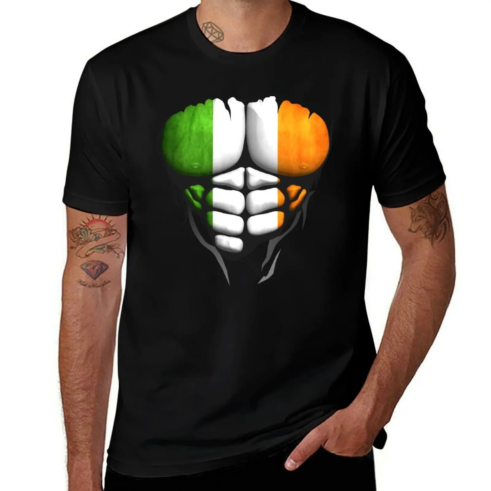 

Torso muscle Ireland Irish flag body muscle abs pectorals T-Shirt summer top blue archive rapper graphic tees mens t shirts