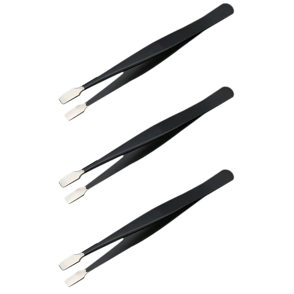 3 Pcs Clip Auxiliary Stamp Tweezers Fake Eyelash Applicator Manicure Black Color Stainless Steel Home Use