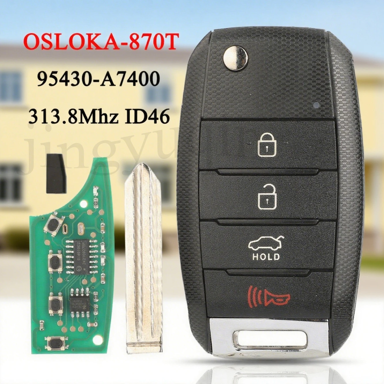

Jingyuqin 4-кнопочный складной автомобильный ключ с дистанционным управлением OSLOKA-870T (YD-TP) 95430-A7400 ID46 чип 313,8 МГц для Kia Forte 2013-2016