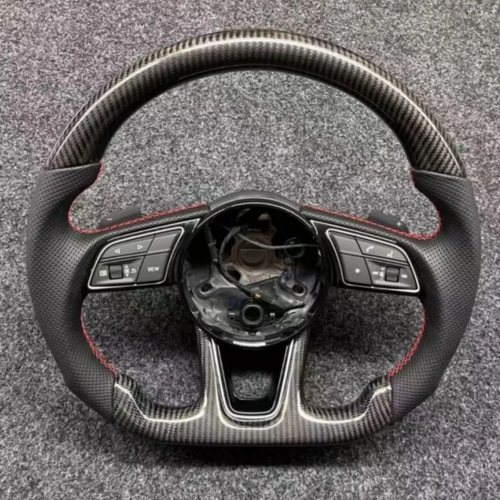 Carbon Fiber Steering Wheel With Leather Perforations With Frame Button S3 S4 S5 RS3 8V RS4 RS5 With Paddle Shifter For Audi B9