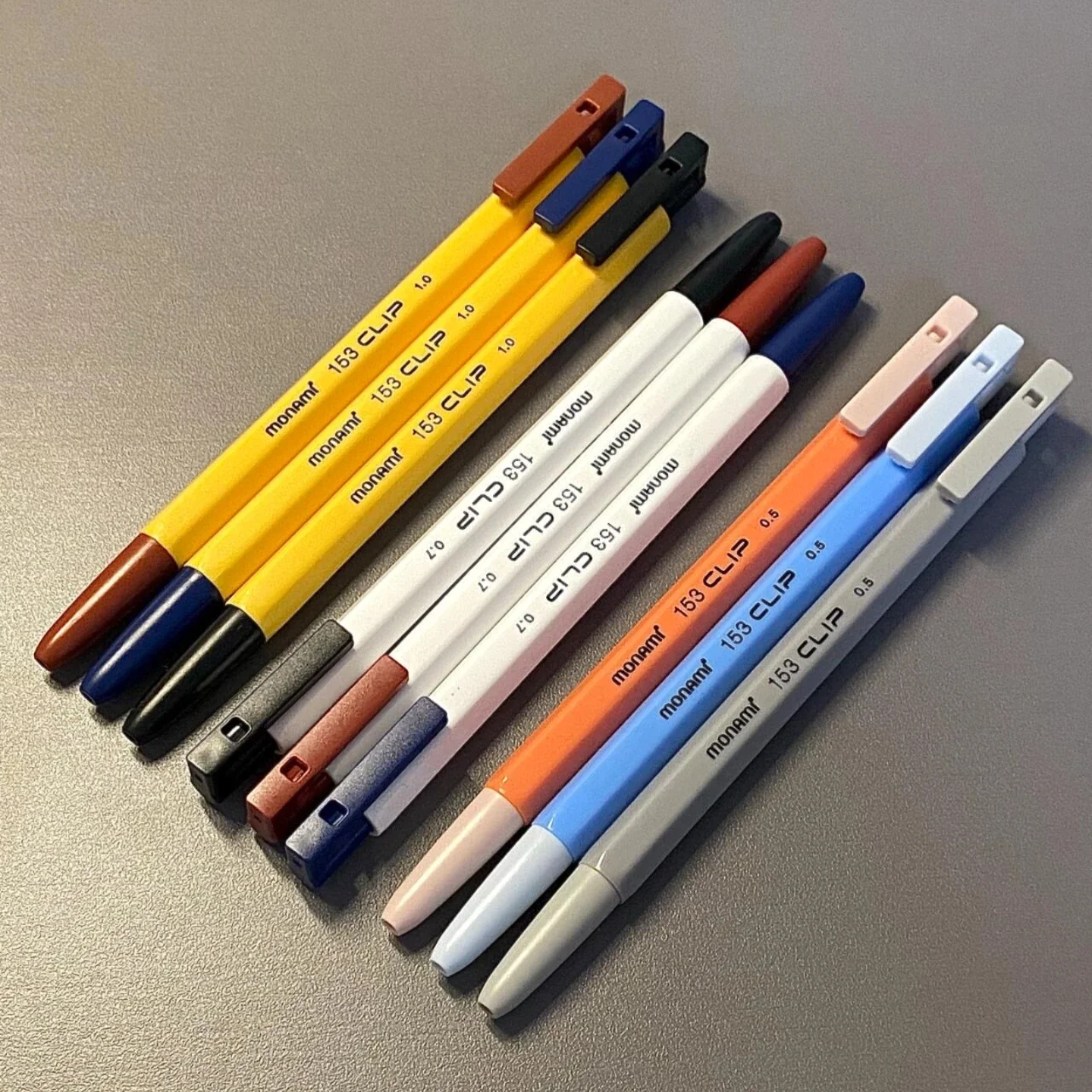 9PCS Munami Push-point Pen Monami American Retro Contrasting Color Medium Oil Ballpoint Pen Student Back-to-School Stationery