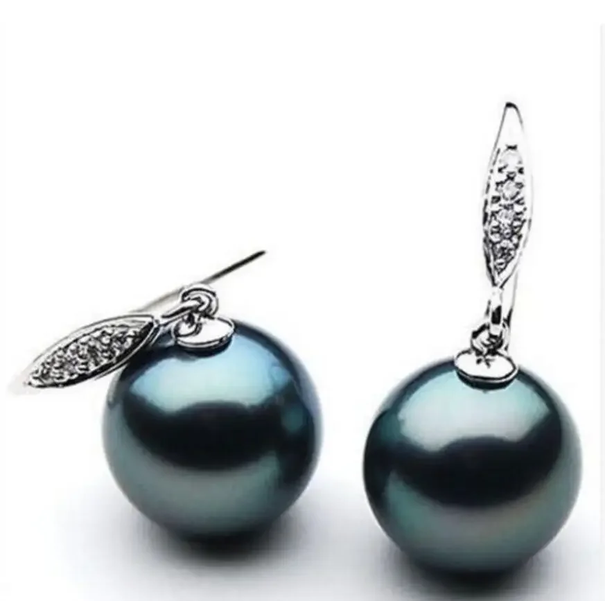

Fashion jewelry charming pai of 10mm Tahitian black green dangle shell pearl earring