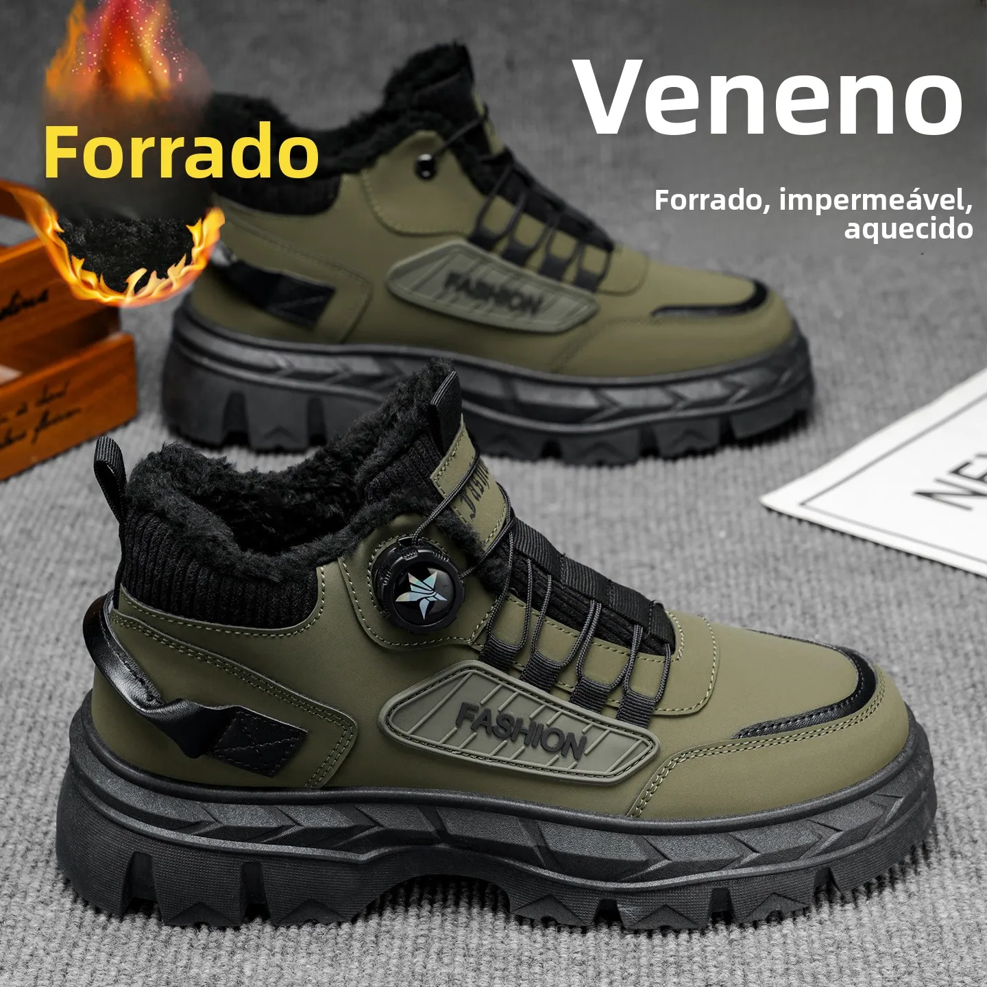 Botas Masculinas para Exterior, Cano Alto, Sola Grossa Antiderrapante, Botas de Trabalho Impermeáveis, Quentes e Versá...