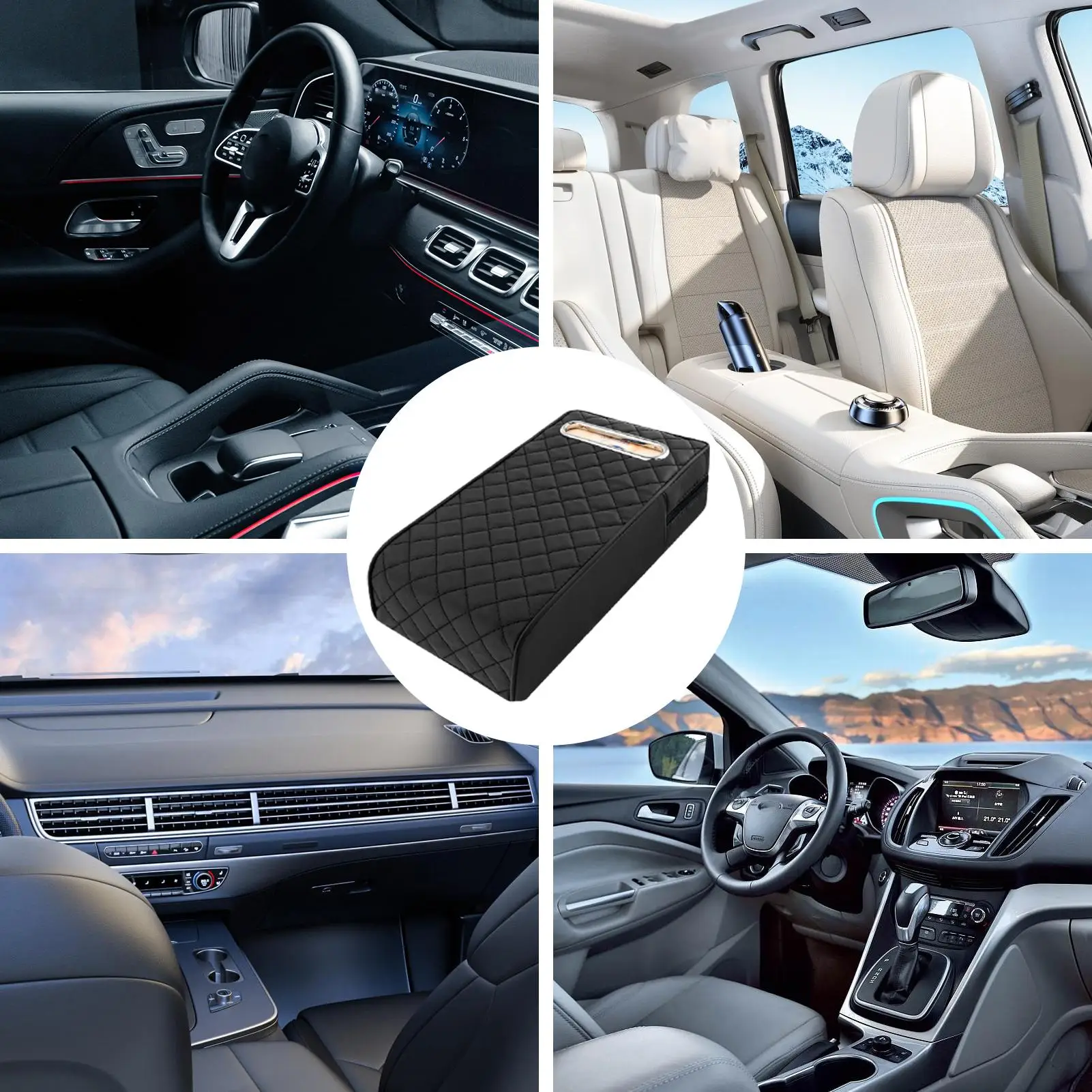 

Car Armrest Cover Waterproof Heightened Tissues Box PU Leather Car Armrest Box Pad For Truck SUV RV Van Vehicle Phone Cup Tissue