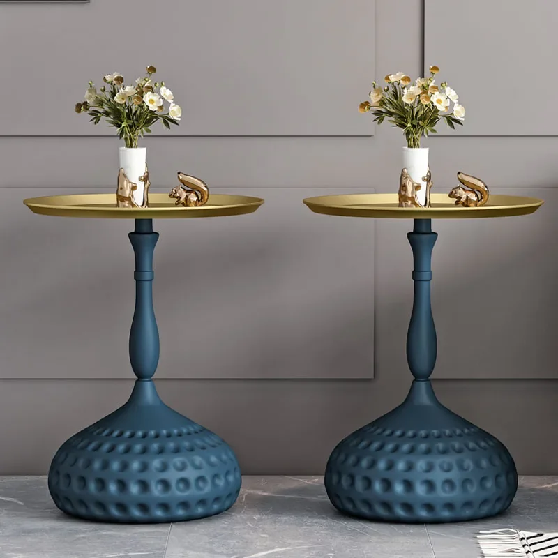 

Wholesale living room furniture sofa side metal tray table blue gold color marble top side table