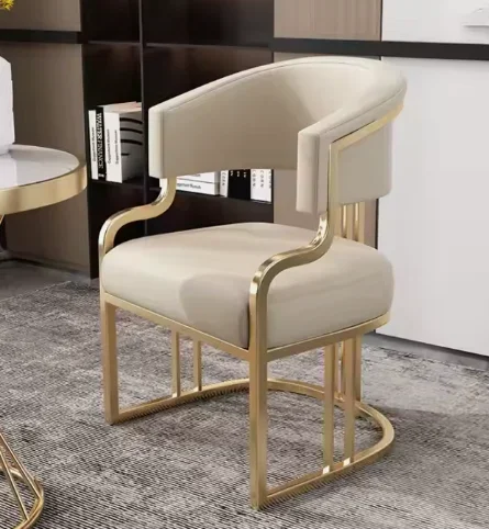 l Leisure Home Dining  Chair Golden Metal Frame Design High Quality Leather Fabric Sponge Cushion Seat Home Chair