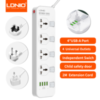 LDNIO Power Socket 4 Outlets 4 Usb Charging Ports Switched Power Strip With 2M Wall Mountable Universal Power Strips