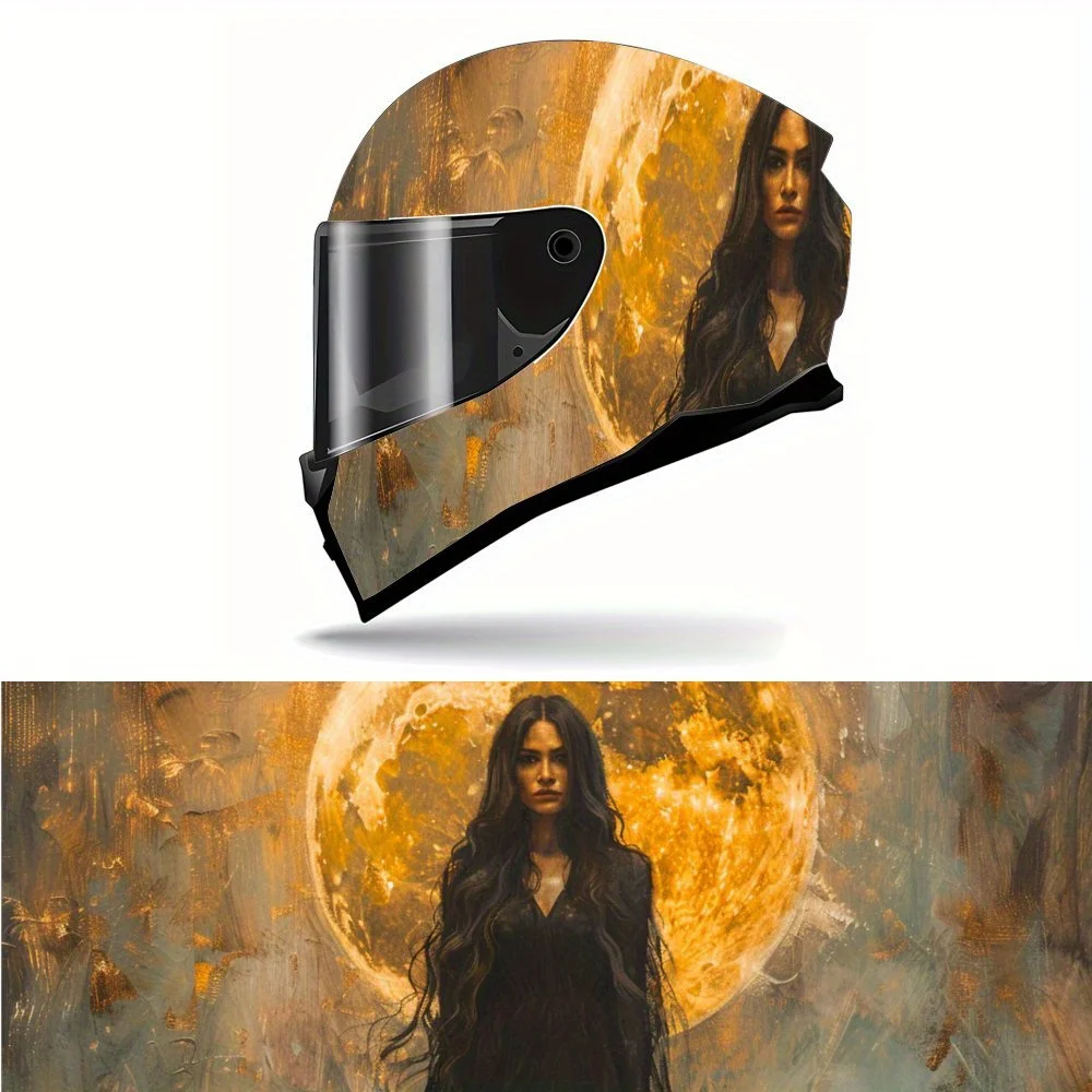 

The Female Warrior Under the Moonlight Print Full Helmet Wrap Sticker Motorcycle Helmet Racing Graphic Decal Vinyl Wrap Helmet D