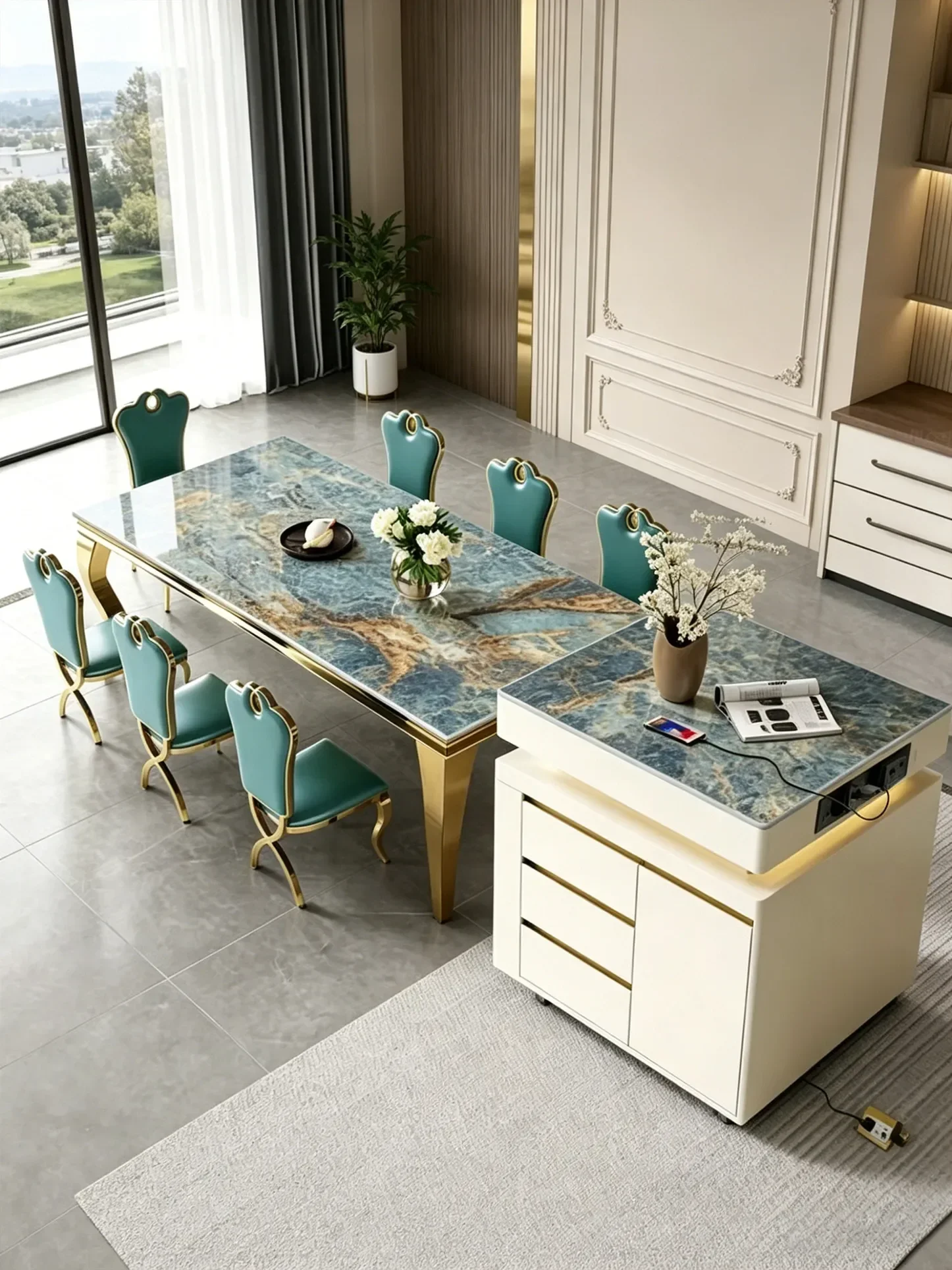 American Light Luxury Rock Slab And Chair Combination Post-modern Simple Rectangular High-end Dining Tableb22