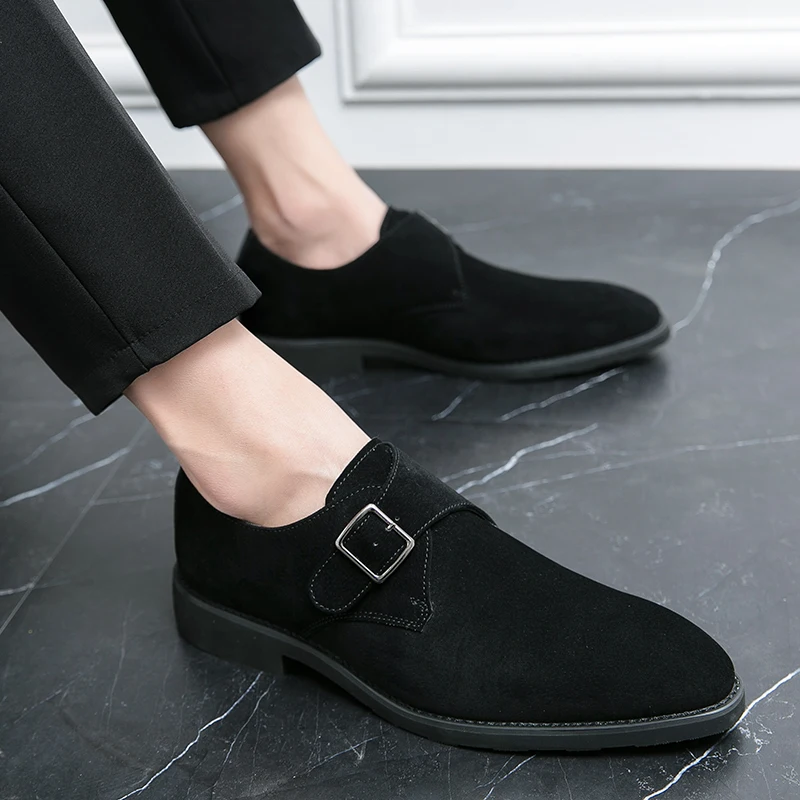 European Station Men Formal Shoes Black Brown One Step Business Office Lefu Shoes Buckle Matte Leather Shoe Size 38-46 Men Shoes