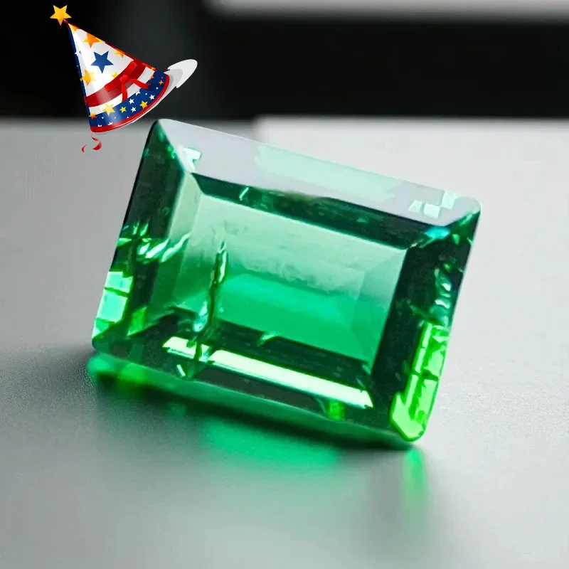 Lab Grown Zambian Emeralds Hydrothermal Hand Cutting Multiple Shapes Selectable Certificate with Cracks Inclusions Inside-M