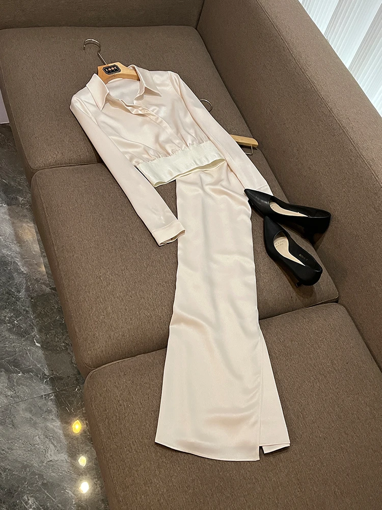 

Ele Faionable Pure Desire irt Set Женский топ для похудения с эластичной резинкой на талии + юбка с хвостом Fi WY570 Office Commute Sle