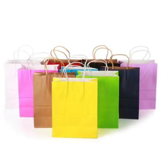 10pcs 21x15x8cm Multi-color Small Paper Bag with Handle DIY Multifunction Festival Gift Bag Wedding Party Gift Kraft Paper Bags