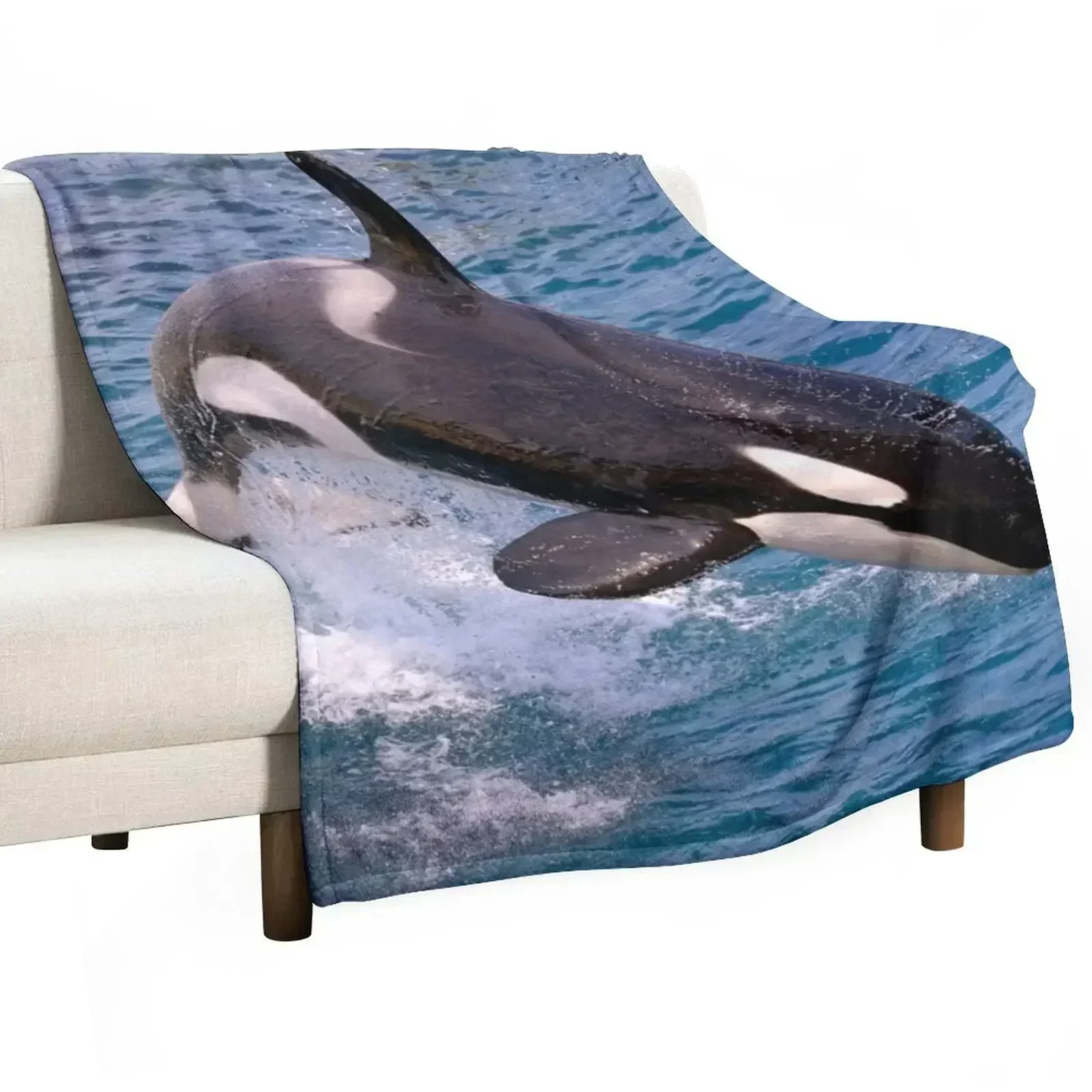 Killer whale orca jumping Throw Blanket Vintage Loose Giant Sofa Luxury Thicken Hair Large Blankets
