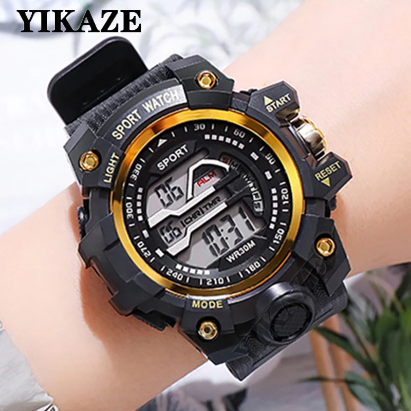 YIKAZE Men\'s Sports Watches Waterproof Luminous Men Sport Watch Multifunction LED Digital Watch Fitness Electronic Watch for kid