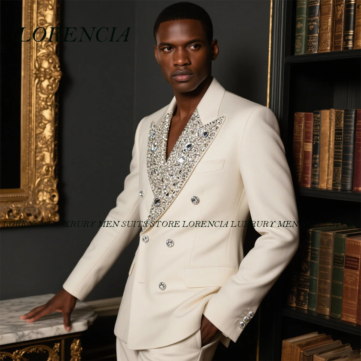 

Customized Glitter Gem Beaded Men Suit For Wedding 2 Pieces Sets Male Prom Blazer Slim Fit trajes para hombre Groom Tuxedo