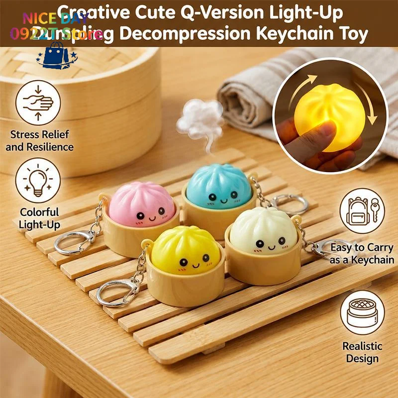 Cute Cartoon Steamed Bun Light Up Keychain, Press Activated Stress Relief Pendant For Backpack Kids Gift@#X