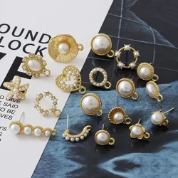 10pcs Handmade Love Heart Earrings Connectors Pearl Beads Golden Color Stud Earrings Base Diy Earring Settings Jewelry Making