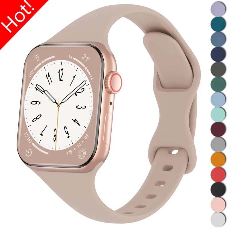 Slim Silicone Strap for Apple Watch Band Ultra 2 49mm 45mm 44mm 42mm 40mm 41mm Elastic Bracelet IWatch Series 9 8 7 6 SE 5 4 3