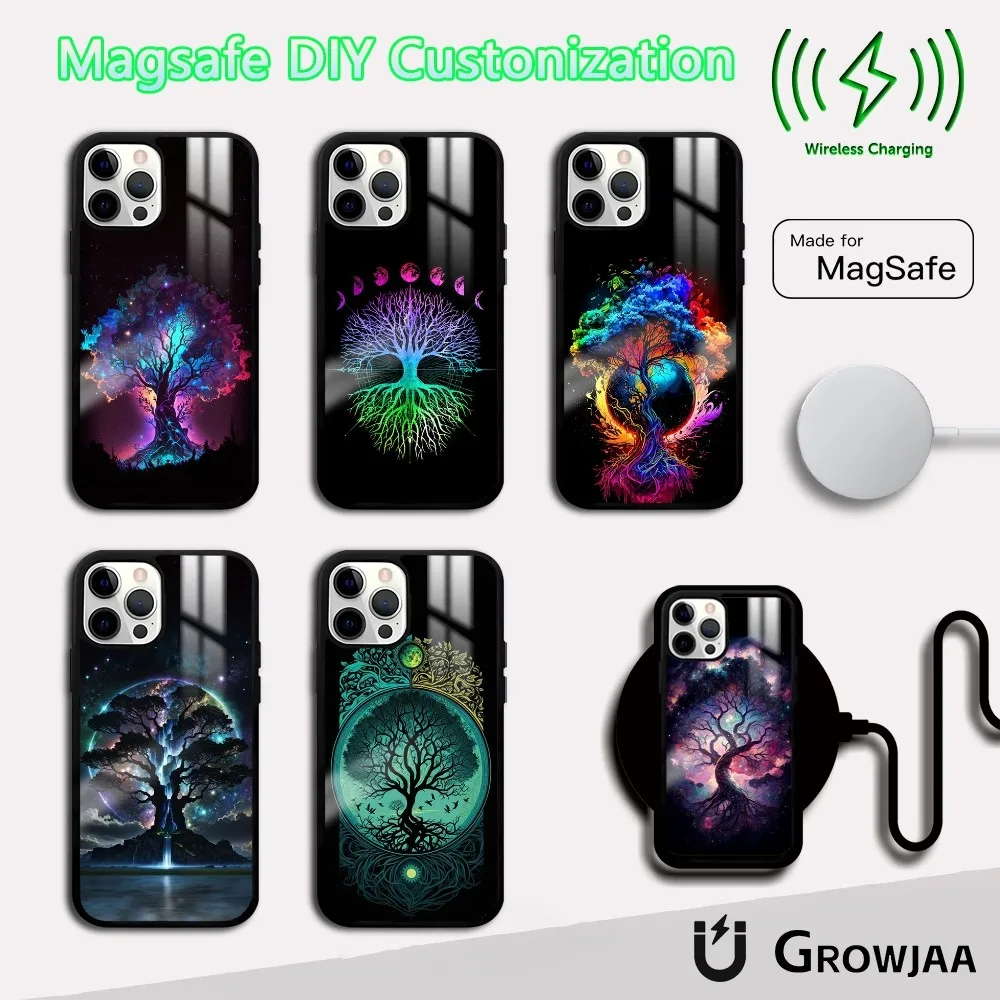 Tree of Life Space Galaxy Stars Phone Case For iPhone 16 15 14 13 12 11 Pro Max Plus Mini Magsafe Mirror Wireless Magnetic Cover