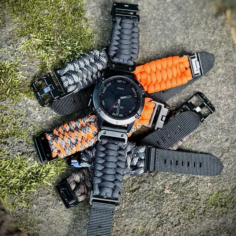 HEMSUT Watch Band For Garmin Quickfit 22/26mm Nylon Braid 550 Paracord Wrist Straps Compatibilty Tactix Marq Instinct